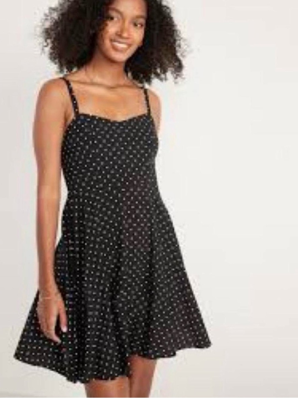 Old Navy Black Polka Dot Spaghetti Strap A-Line Dress